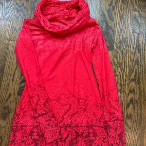 ATHLETA NADI /RUCHED TIE COWL NECK/ TUNIC / L/SLEEVE /OMBRE FLORAL TOP SIZE XXS
